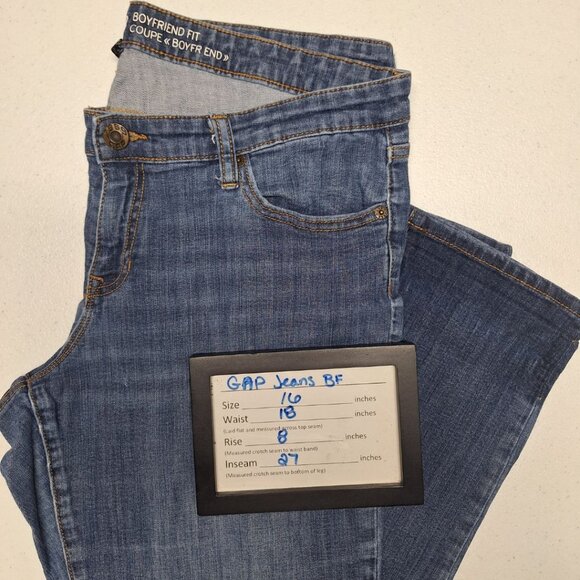 GAP Jeans Boyfriend Fit Blue Distressed Womens Plus Size 16 Low Rise - Picture 6 of 10